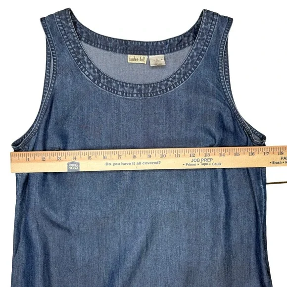 Vintage Dress S Blue Chambray Denim 90s Maxi Midi Long Smock Made In Hong Kong - Picture 6 of 8